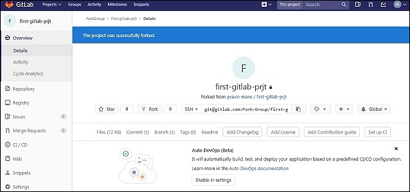 GitLab - fork项目