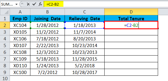 Excel 使用日期函数