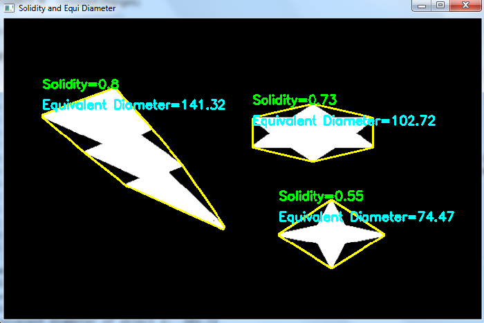 如何使用OpenCV Python在图像中找到对象的固体度和等效直径？