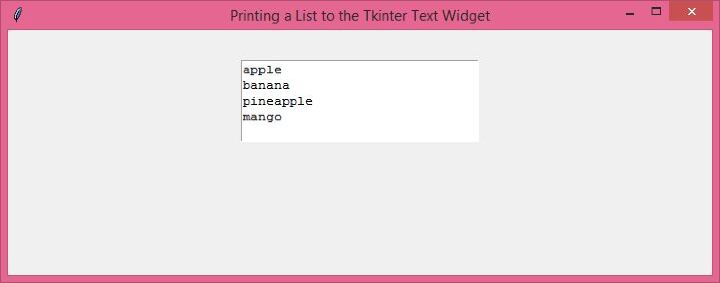 在Tkinter Text控件中打印列表