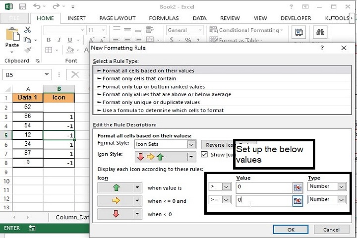 如何在Excel中使用条件格式图标集比较相邻单元格？