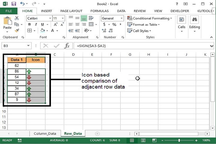 如何在Excel中使用条件格式图标集比较相邻单元格？