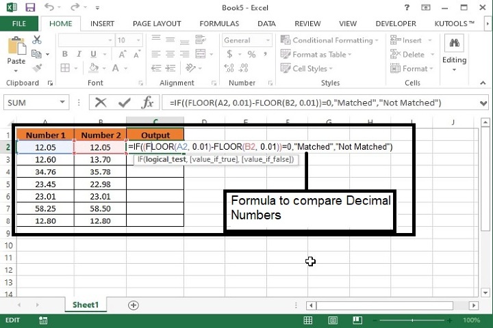 如何在Excel中比较两个带有小数的数字？