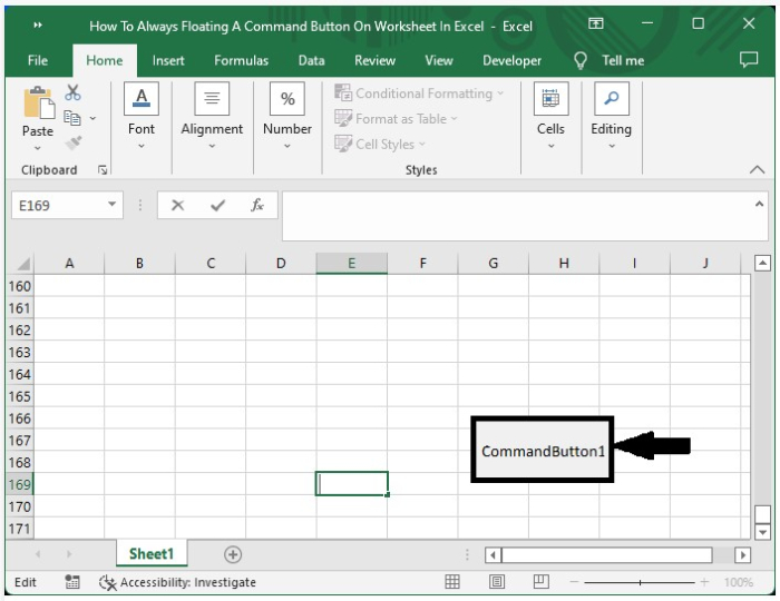 如何在Excel工作表中拥有一个悬浮命令按钮？