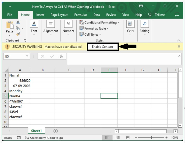 如何在打开 Excel 工作簿时始终从单元格 A1 开始？