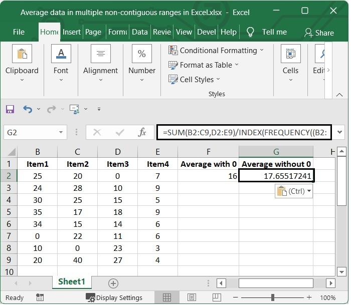 在Excel中计算多个非连续范围中的平均数据