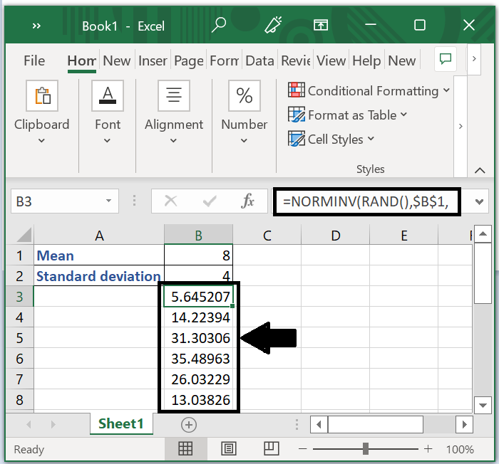 在Excel中给定某个平均值和标准差生成随机数