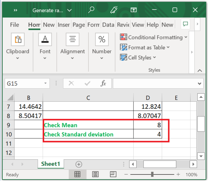 在Excel中给定某个平均值和标准差生成随机数
