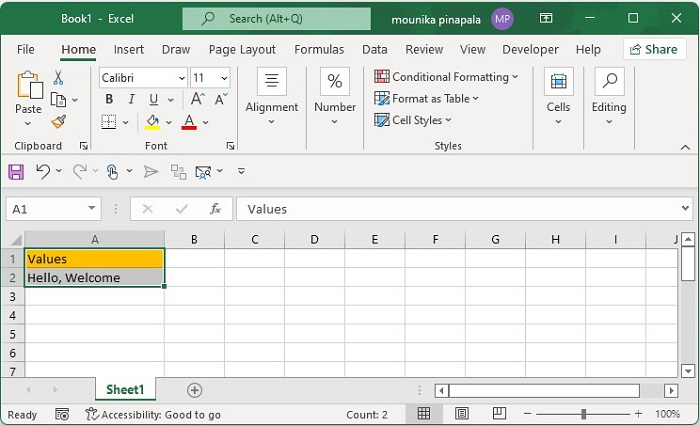 在Excel中在每个单元格单词前面添加字符的方法