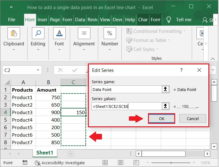 如何在Excel线图中添加单个数据点？