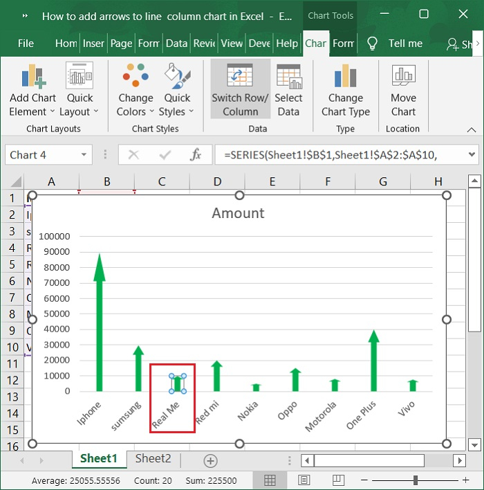 如何在Excel中添加箭头到线或柱图表中