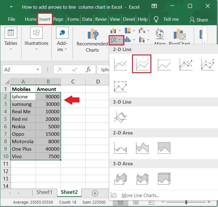 如何在Excel中添加箭头到线或柱图表中