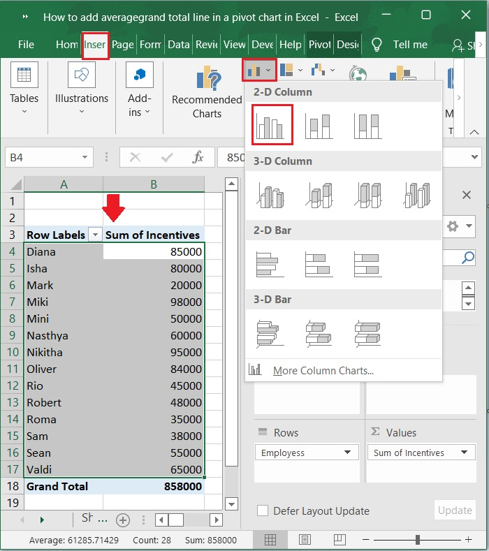 How To Add Average Grand Total Line In A Pivot Chart In Excel