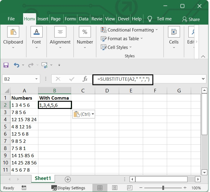如何在Excel单元格中的每个数字之间添加逗号?