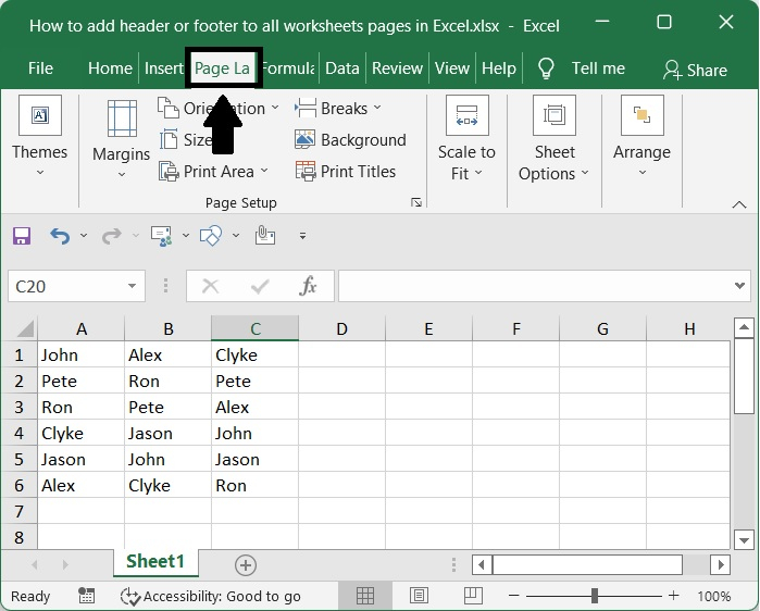 如何在Excel中为所有工作表或页面添加页眉或页脚