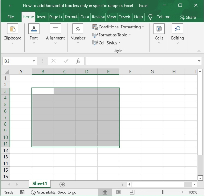 如何在Excel中仅在特定范围内添加水平边框