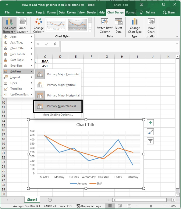 如何在Excel图表中添加次要网格线？