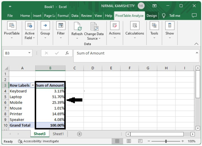 如何在Excel数据透视表中添加总计/子总计列的百分比?