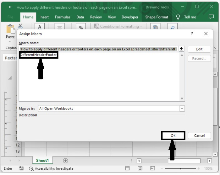如何在Excel电子表格的每一页上应用不同的页眉或页脚？