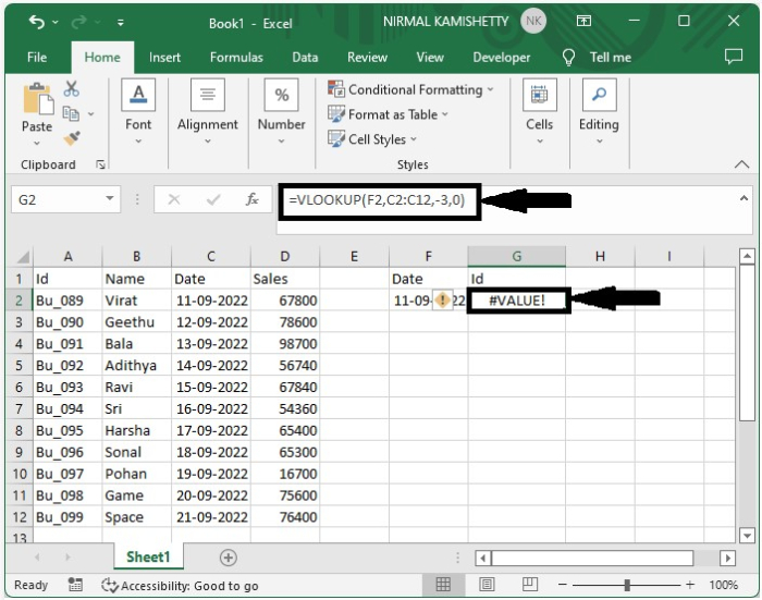 如何在Excel中应用负数VLOOKUP返回关键字段左边的值？
