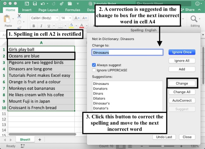 如何在Excel中逐一或自动地检查拼写？