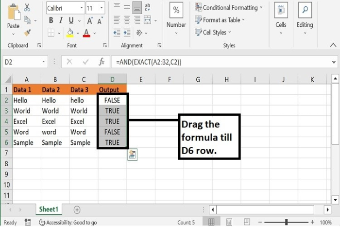 如何在Excel中比较多个单元格是否相等？