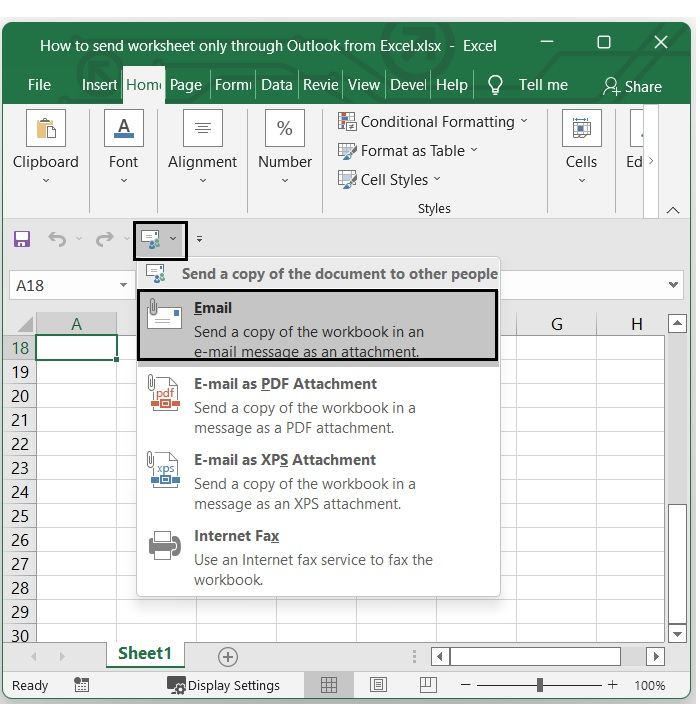 如何通过Outlook仅从Excel发送工作表
