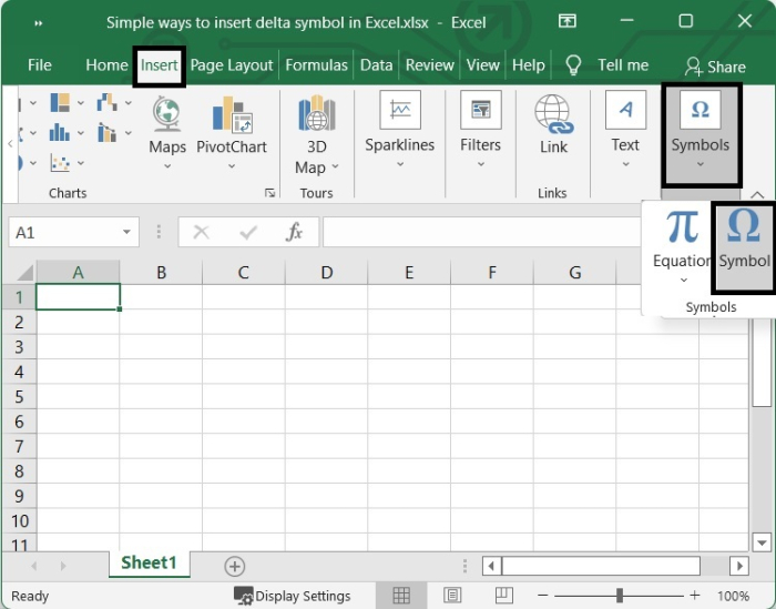 在Excel中插入delta符号的简单方法
