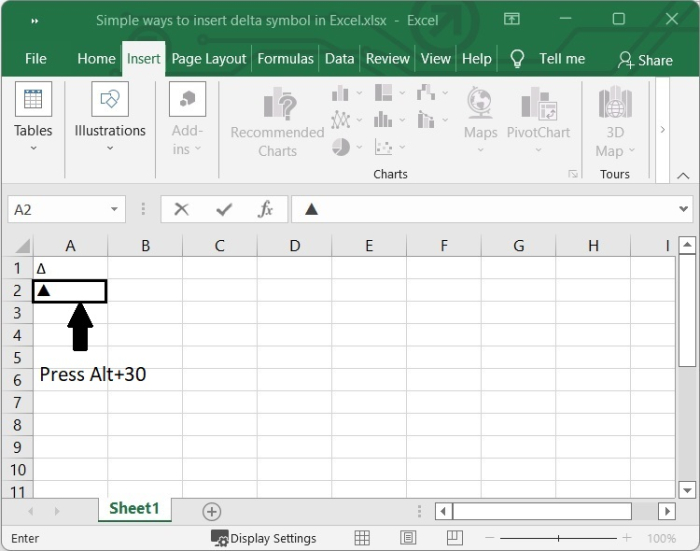 在Excel中插入delta符号的简单方法