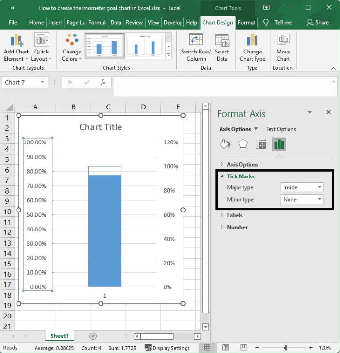 如何在 Excel 中创建温度计目标图表？