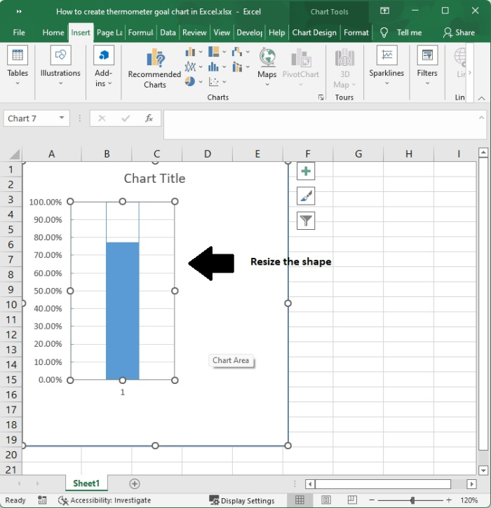 如何在 Excel 中创建温度计目标图表？