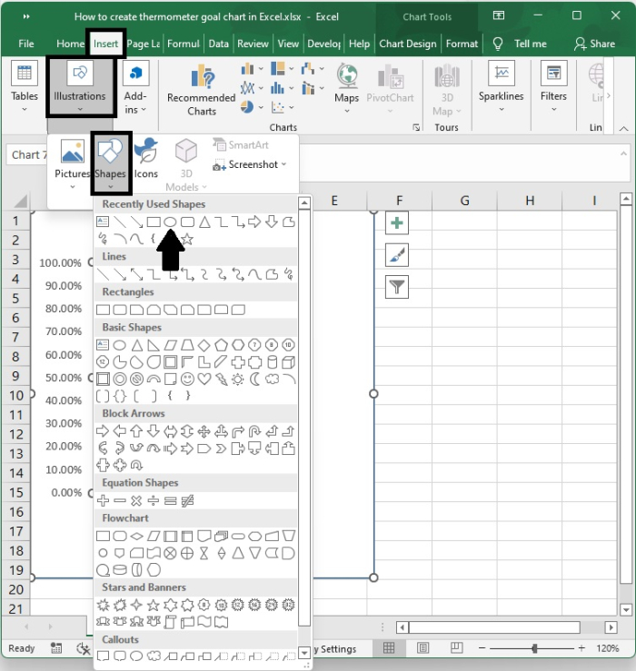 如何在 Excel 中创建温度计目标图表？