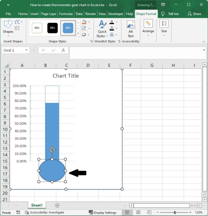 如何在 Excel 中创建温度计目标图表？