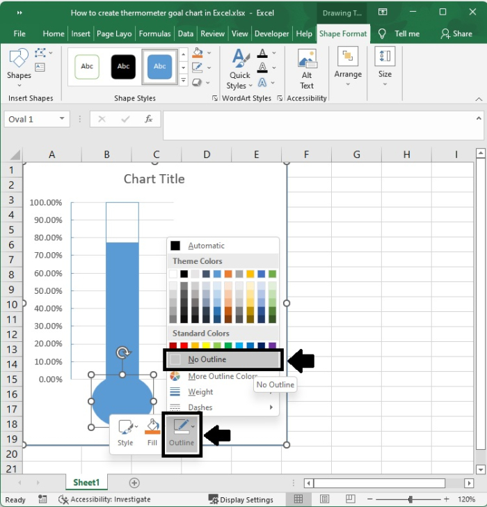 如何在 Excel 中创建温度计目标图表？