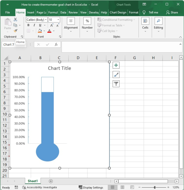 如何在 Excel 中创建温度计目标图表？