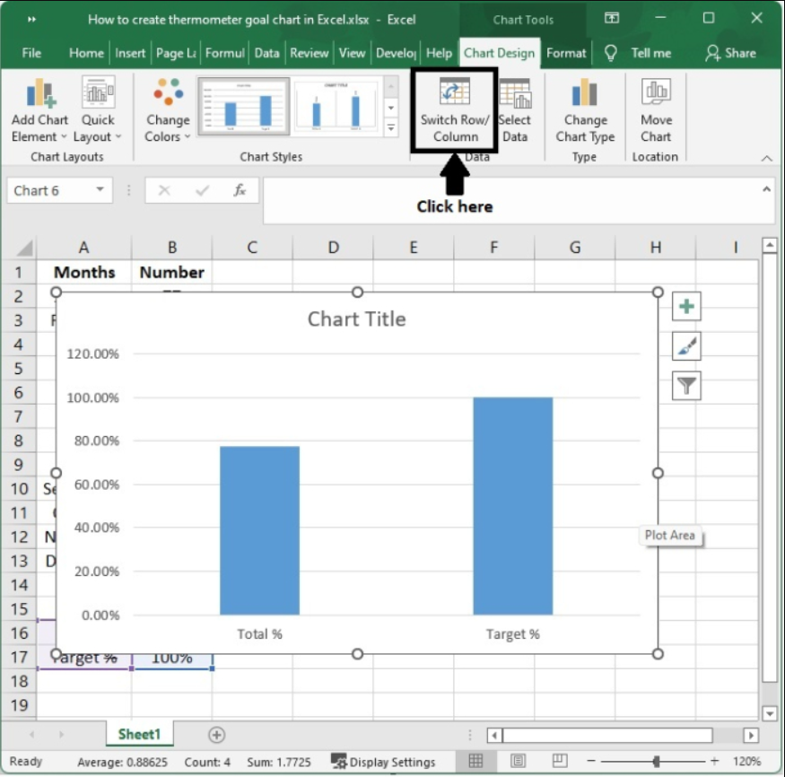 如何在 Excel 中创建温度计目标图表？