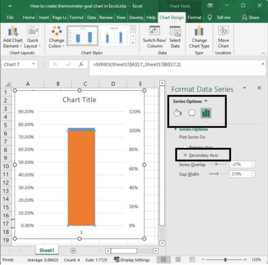 如何在 Excel 中创建温度计目标图表？