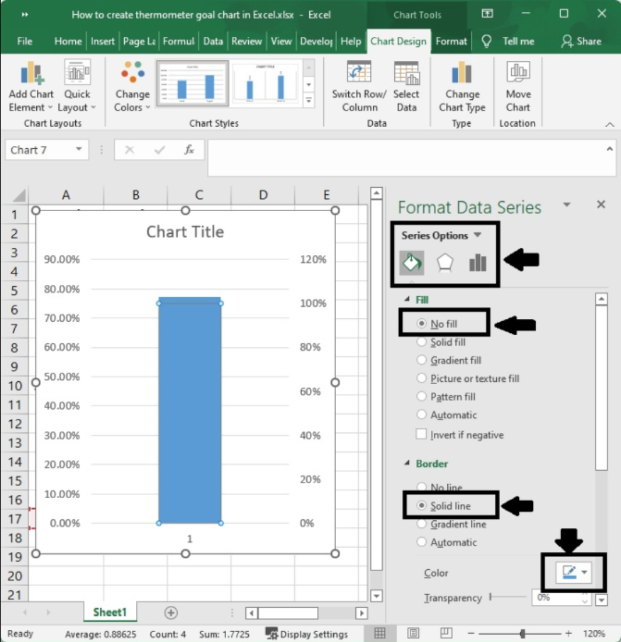 如何在 Excel 中创建温度计目标图表？