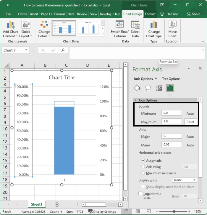 如何在 Excel 中创建温度计目标图表？