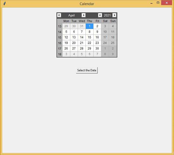 在Tkinter中创建日期选择器日历