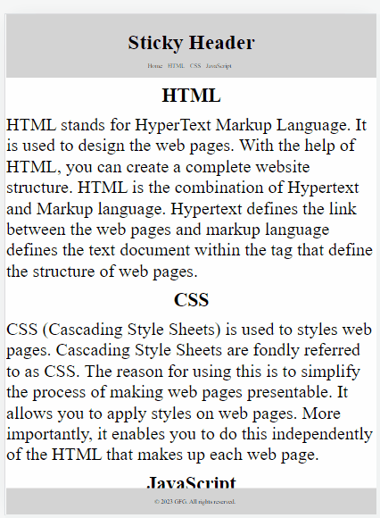 如何使用HTML CSS和JavaScript在网页上创建粘性头部/页脚