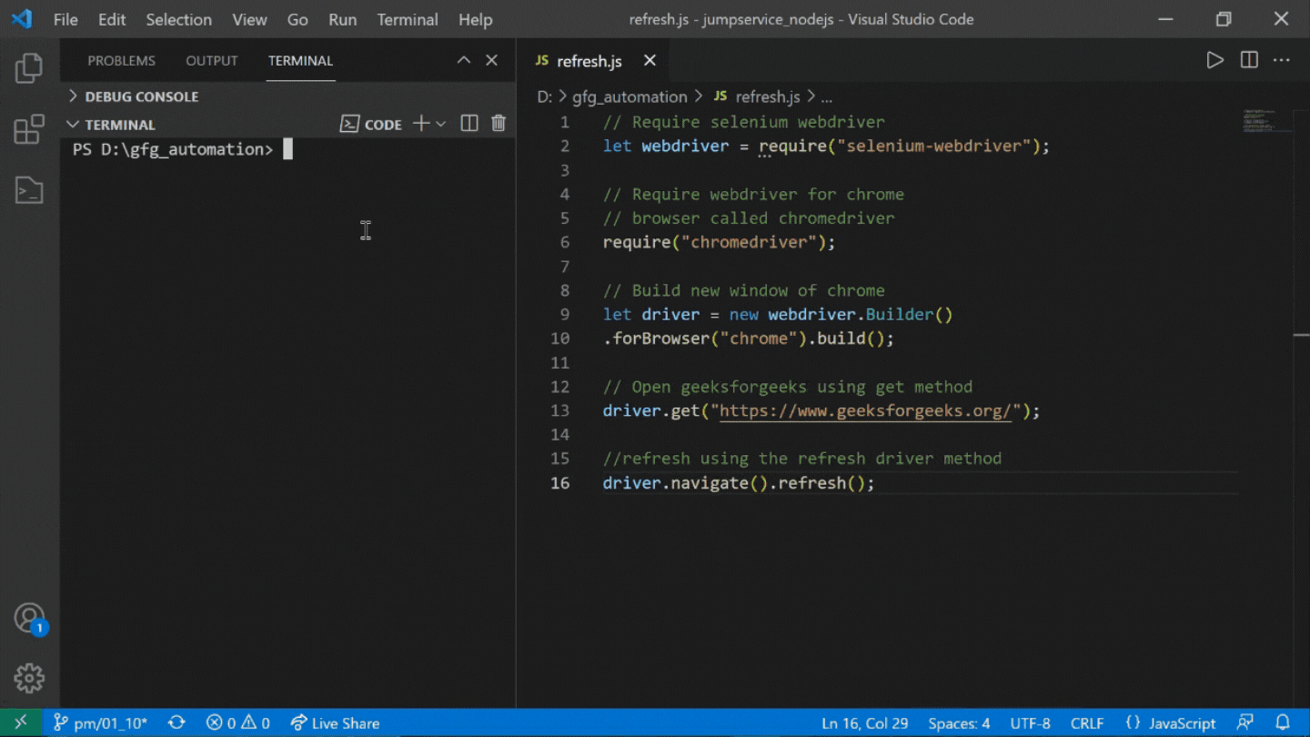 如何使用Selenium JavaScript刷新页面