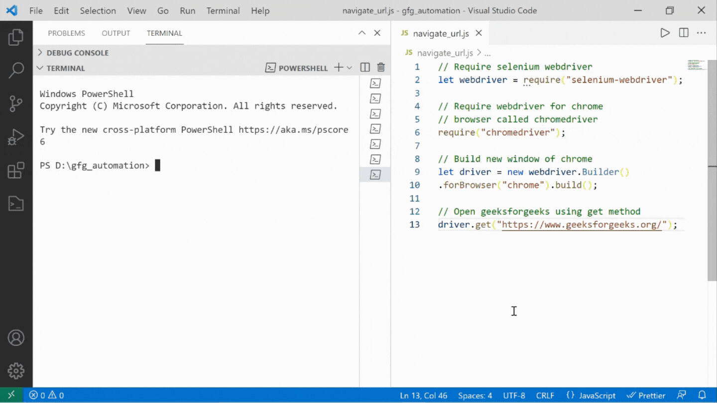 在Selenium JavaScript中导航链接