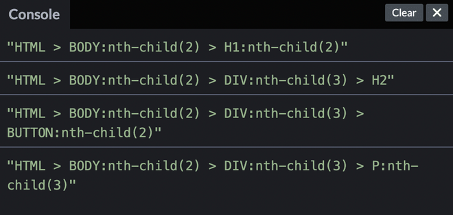 如何创建一个函数<code>generateSelector</code>来生成DOM元素的CSS选择器路径” title=”如何创建一个函数<code>generateSelector</code>来生成DOM元素的CSS选择器路径” /></p>
<div id=