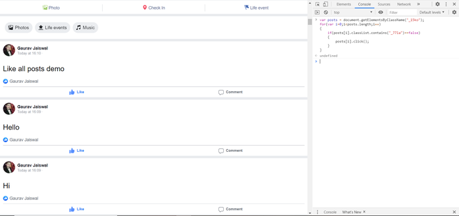 JavaScript 如何自动喜欢Facebook新闻动态中的多个帖子