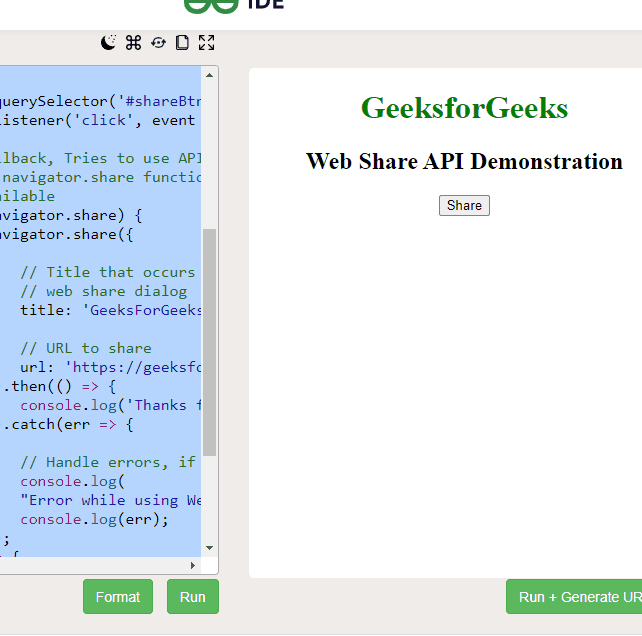 在Html和JavaScript中如何使用web share API进行本机分享选项