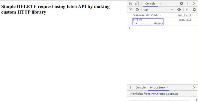 使用fetch API进行简单的DELETE请求，使用自定义的HTTP库