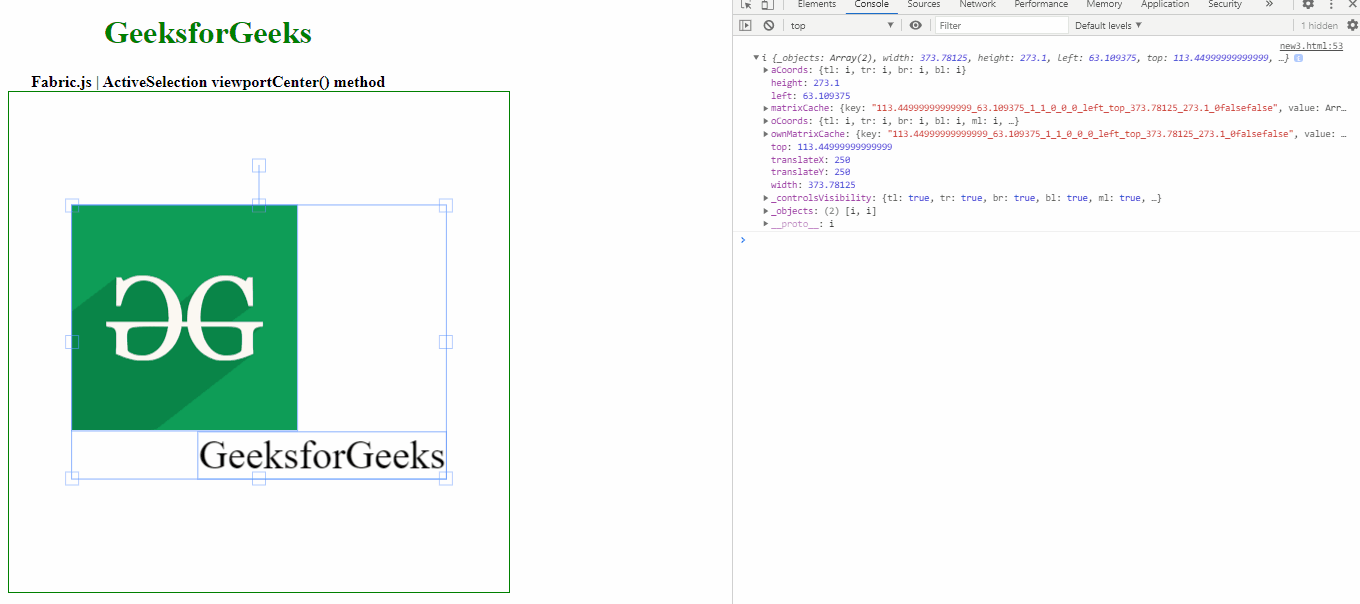 Fabric.js ActiveSelection viewportCenter() 方法