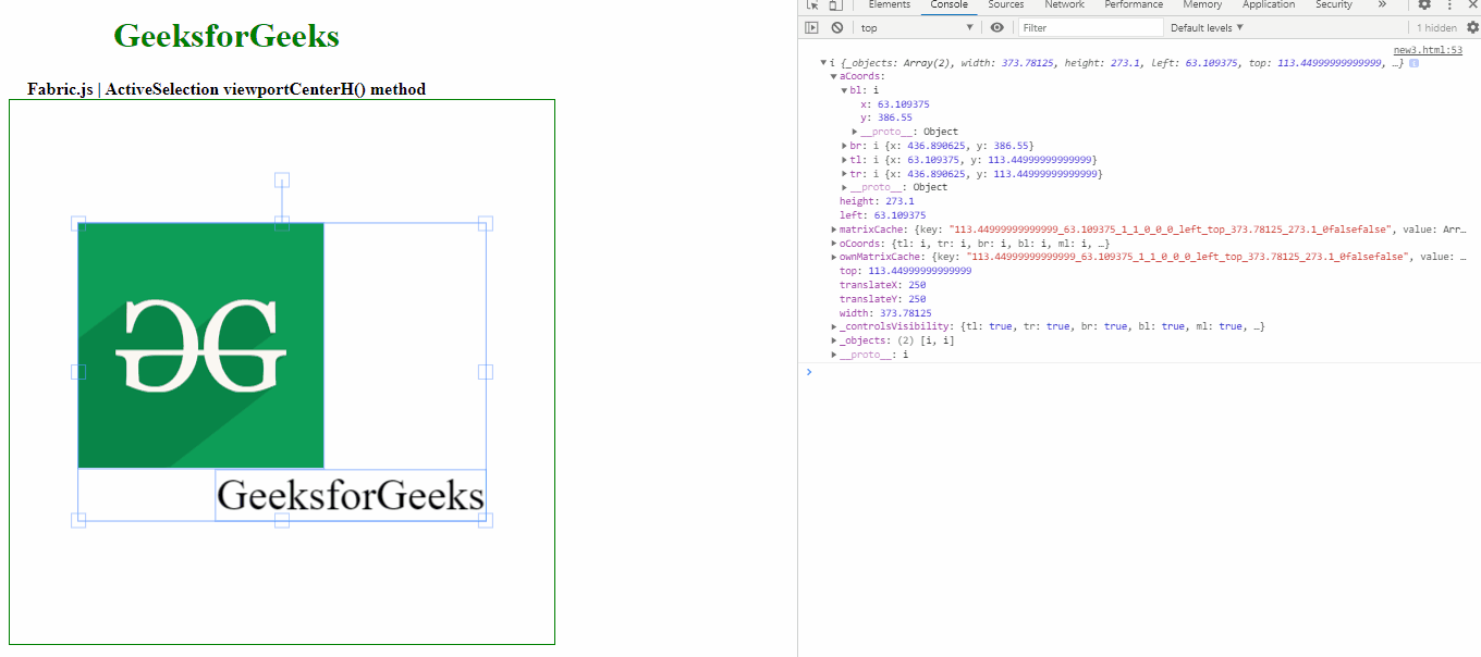 Fabric.js ActiveSelection viewportCenterH() 方法