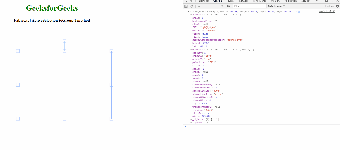 Fabric.js ActiveSelection toGroup() 方法